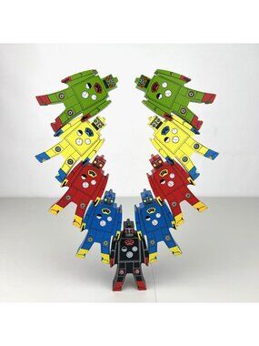 Schylling Wooden Stacking Robots Toy Set Lot Of 9 Colorful Figures Balance Game